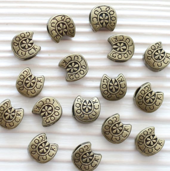 10pc horseshoe beads, large hole beads, good luck beads, slider beads, large beads, rustic beads, bead spacers, metal spacer bead, antique