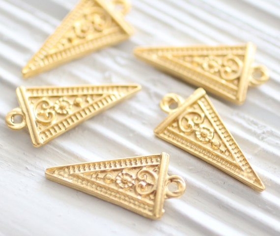 10pc gold tribal charm, gold dagger, mini triangle pendant, earrings dangle, triangle charm, stick charms, large hole spike charm, rustic