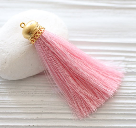 Pink silk tassel, silk tassel pendant, gold cap silk tassel, pink silk tassel, jewelry tassel, long large necklace tassel, tassel, pink, N49