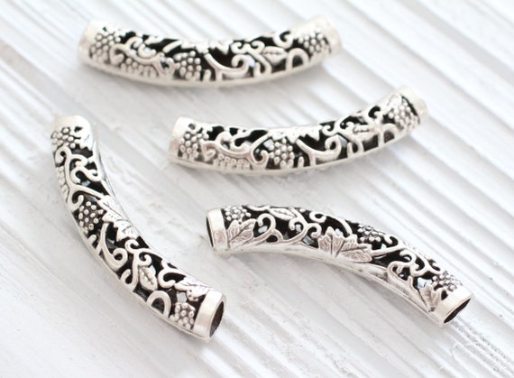 Filigree connector pendant, silver filigree crescent, silver tube pendant, collar pendant, tube necklace connector, silver findings