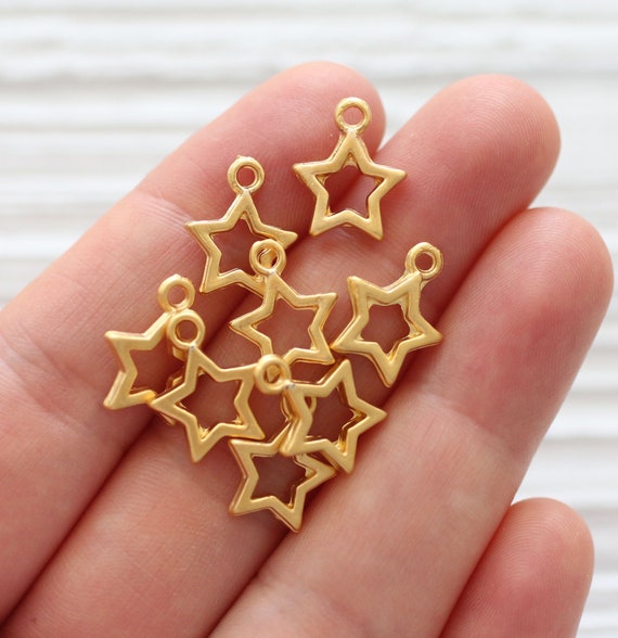 10pc star charms gold, mini star pendant, gold star beads, earring charms, earrings dangle, gold metal beads, charms for bracelets, necklace