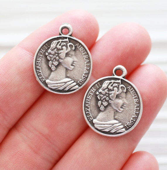 2pc silver coin pendant with ancient Greek figures, coin findings, replica Greek earrings charms, round coin charms for bracelets neccklaces