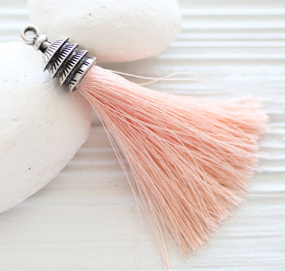 Blush silk tassel, tassel with silver cap, coral, blush pink tassel, peach tassel, jewelry tassels, home decor tassels, keychain tassel, N60