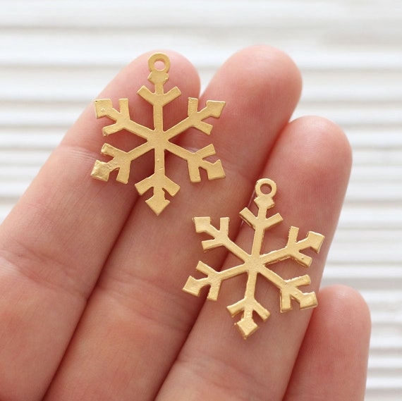 2pc snowflake charm pendant, snowflakes, gold snow flakes, earrings charms, pendant dangle, gold snowflakes, Christmas pendant, snow pendant