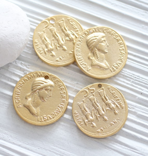 Greek coin pendant, gold coin pendant, large coin medallion, coin dangles, replica Greek coins, coin pendant gold, ancient coin pendant, N1