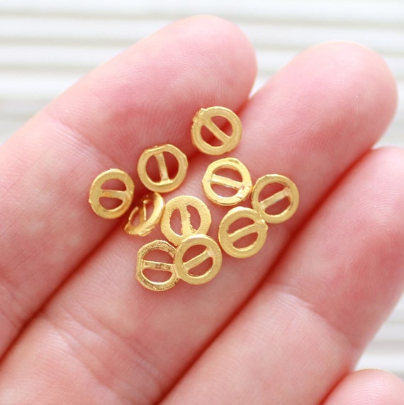 10pc mini round charms gold, bracelet charms, necklace and earrings dangle, gold charms for DIY jewelry making