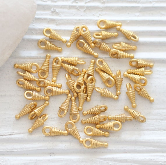 10pc gold spike beads, dagger charms, earring charms, spikes, gold metal charms, gold beads, bracelet spike dangles, stick beads, rustic