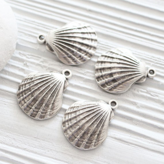 Seashell pendant silver, seashell earring dangles, silver shell pendant, seashells, sea findings, sea pendant, seashell charm pendant