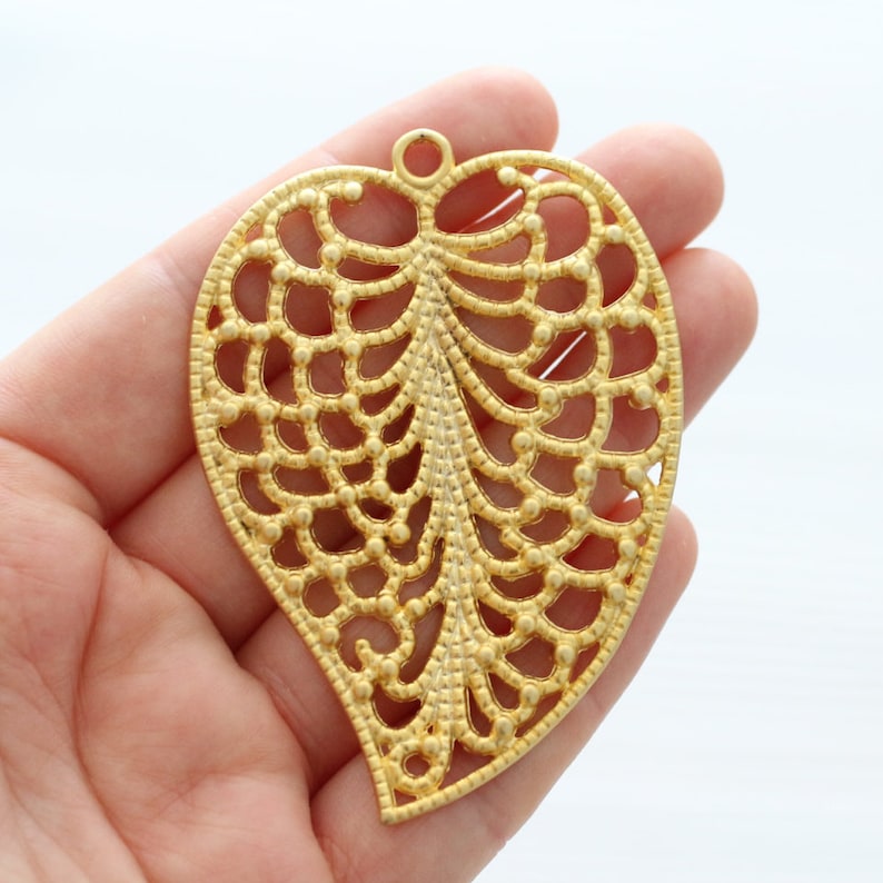 large leaf filigree leaf pendant large gold pendant Leaf pendant gold filigree findings filigree filigree leaf boho gold leaf