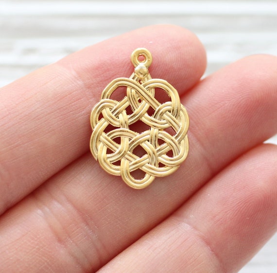 Celtic knot charm, drop charms gold, spiral filigree earring charms, filigree pendant gold, necklace charms, filigree findings gold