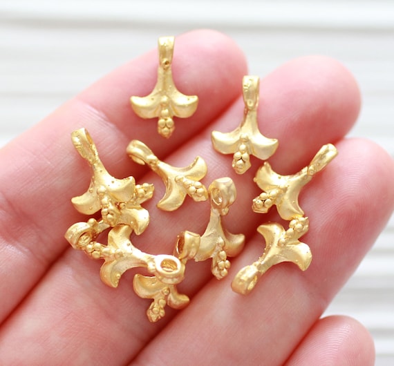 10pc matte gold earring charms, rustic findings, vintage looked charms, bracelet charms, just dangles for necklace, tribal metal gold beads