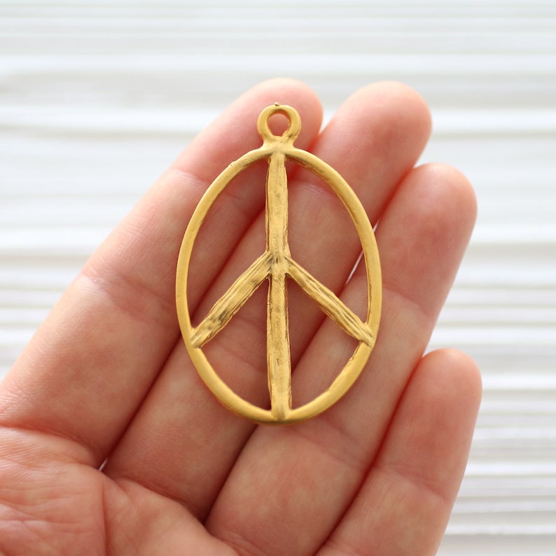 Gold peace pendant, peace, gold peace sign, large gold pendant, large pendants, gold piece sign earrings dangle, piece sign, dangles image 2