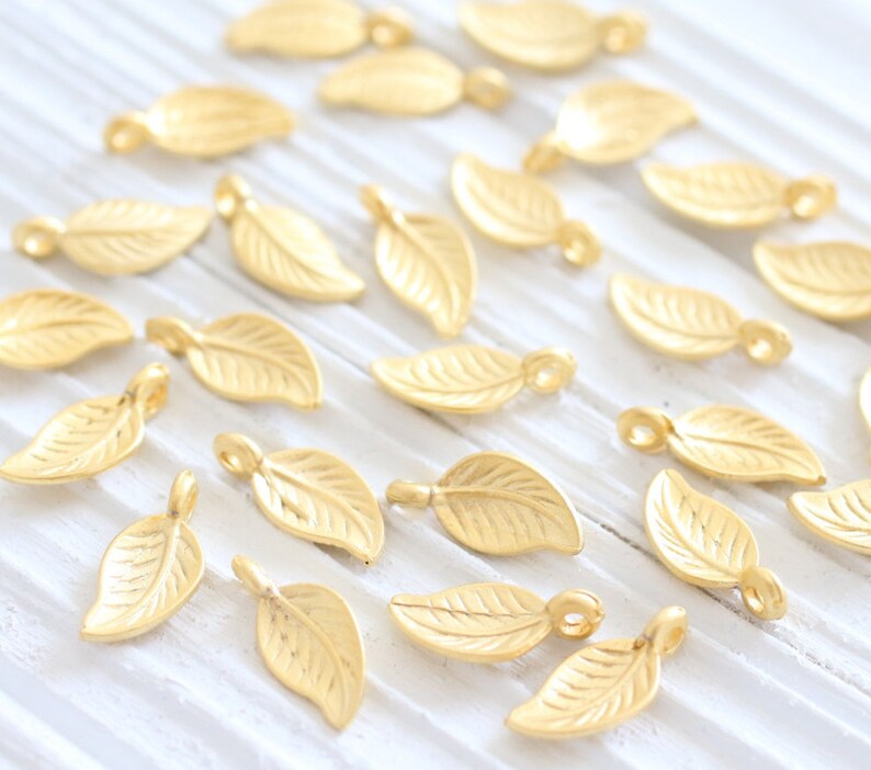 10pc gold leaf charms, earring charms, gold leaf, mini charms, necklace charms gold, bracelet charms, mini leaf pendant, matte gold findings image 5