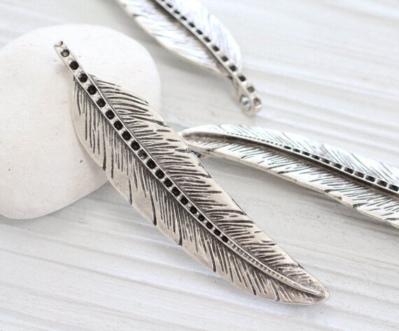 Leaf pendant connector, leaf, silver leaf pendant, rustic, bar pendant, vertical, natural, necklace flat bar connector, large pendant