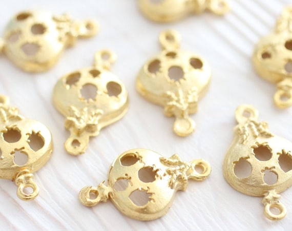 10pc gold pomegranate charm, connector gold, earring charms, pomegranate, fruit charms, dangles, bracelet connector, matte gold, cut out