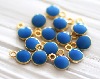 10pc navy blue charm, enamel charms, round gold charms, royal blue necklace charm, earrings charm, cobalt, bracelet dangle,mini blue pendant