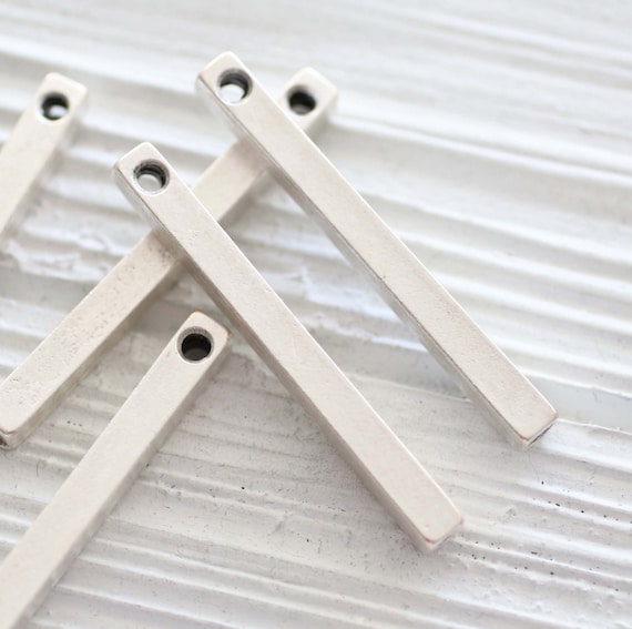 2pc bar pendant silver, square bar pendant, bar charms silver, earrings charms, rustic boho pendant, vertical stick pendant silver