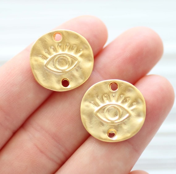 4pc gold charms with evil eye, bracelet connectors, evil eye connector, evil eye charm, good luck charms, necklace earring charms, dangle