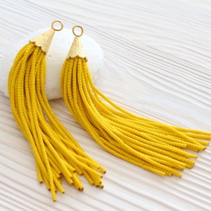 Yellow bead tassel, long tassels, gold cap tassel, tassel pendant, tassels for jewelry, boho tassel, tribal, tassel earrings,large tassel,N3