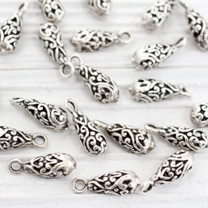 10pc silver filigree teardrop charm, filigree beads, teardrop beads, silver tribal charms, dangle charms, bracelet earring charms,drop charm image 3