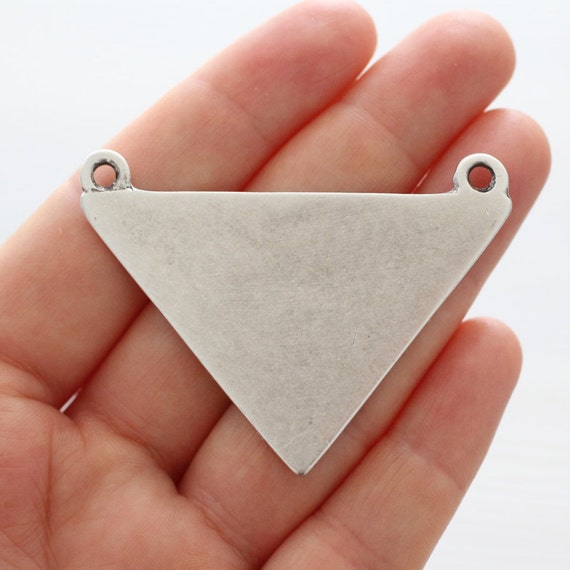 Large silver triangle pendant, triangle, flat metal pendant, geometric pendant, tribal pendant, necklace pendant, large silver connector