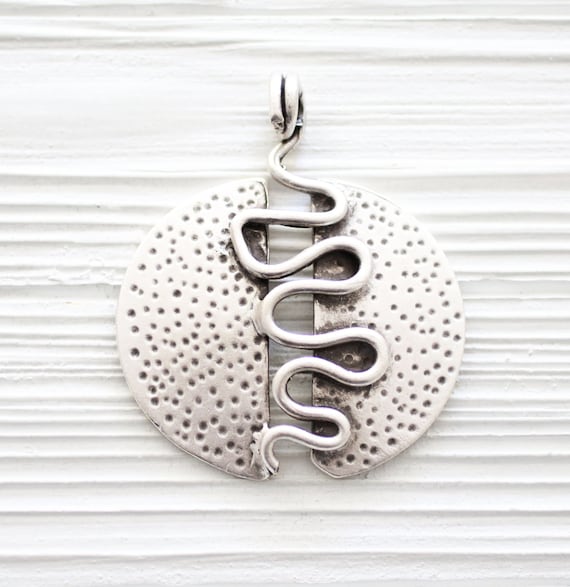 Silver pendant, large silver medallion, boho pendant, round pendant, statement focal pendant, rustic, large hole, tribal pendant