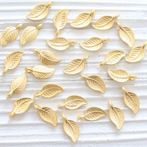 10pc gold leaf charms, earring charms, gold leaf, mini charms, necklace charms gold, bracelet charms, mini leaf pendant, matte gold findings image 1