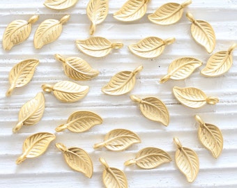 10pc gold leaf charms, earring charms, gold leaf, mini charms, necklace charms gold, bracelet charms, mini leaf pendant, matte gold findings