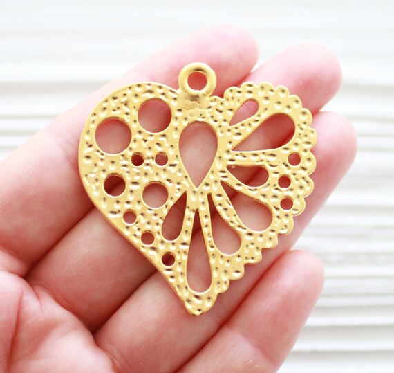Heart pendant finding gold, large cut out necklace pendant, Valentines day gift, love pendant, statement earrings drop charm