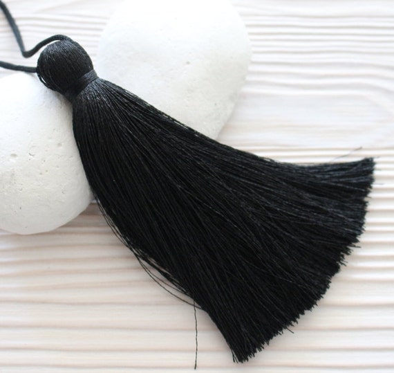 Black silk tassel, extra thick tassel, large tassels, silk tassel, mala tassel, tassel, handmade tassels,decorative tassels,black tassel,N8