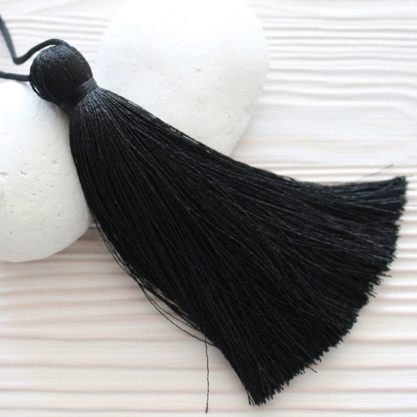 Black silk tassel, extra thick tassel, large tassels, silk tassel, mala tassel, tassel, handmade tassels,decorative tassels,black tassel,N8