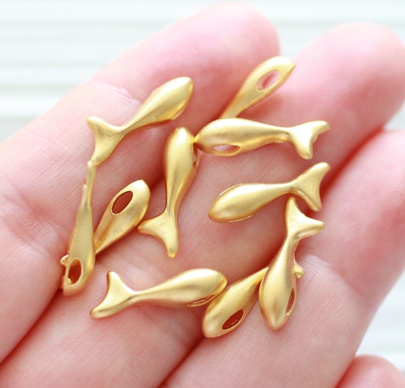 10pc fish charm gold, earring charms, dolphin charms, sea charms for necklace and bracelet, animal charms, cute whale dangles