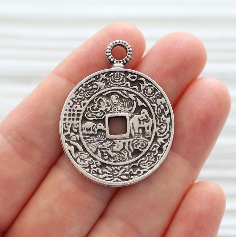 Silver spiral pendant hammered round pendant replica ancient writing findings,circle loop rustic pendant earrings dangle tribal pendant