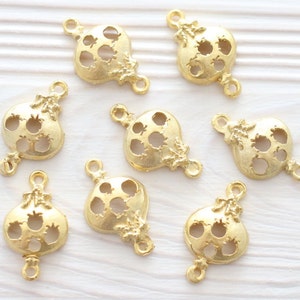 10pc gold pomegranate charm, connector gold, earring charms, pomegranate, fruit charms, dangles, bracelet connector, matte gold, cut out image 2