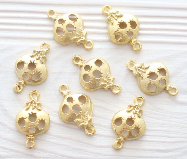 10pc gold pomegranate charm, connector gold, earring charms, pomegranate, fruit charms, dangles, bracelet connector, matte gold, cut out image 2