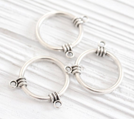 2pc silver ring pendant connector, circle charm pendant, silver jewelry links, ring connector, round connector, multi strand pendant