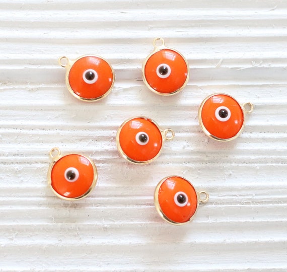 5pc orange evil eye charm,  good luck beads, earring charms, glass evil eye beads, evileye necklace pendant, tangerine bracelet charms, N65