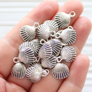10 Stück Muschel Charms Silber, Muschel Ohrring Charms, Muschel Ohrring Charms, Silber Muscheln, Muschel Anhänger, Muschel Anhänger Charm Silber, Muschel, M