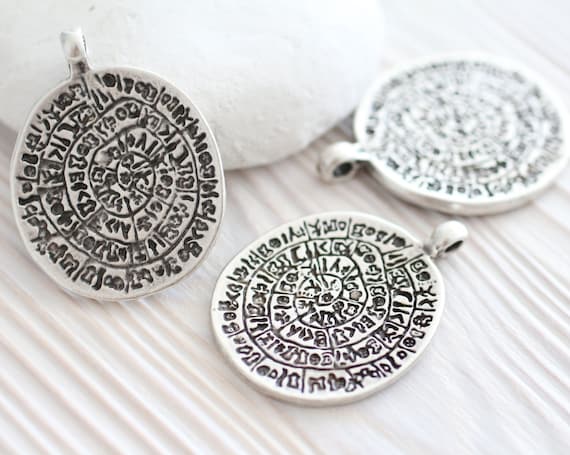 Silver tribal pendant, rustic, boho pendant, spiral pendant, antique silver round pendant, silver findings, hammered metal pendant