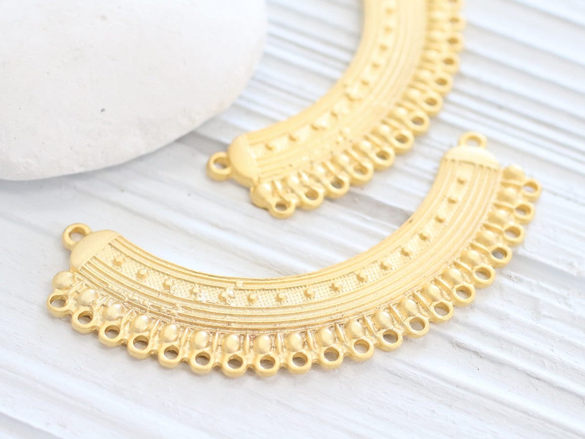 Gold crescent connector pendant, matte gold necklace bar, large multi