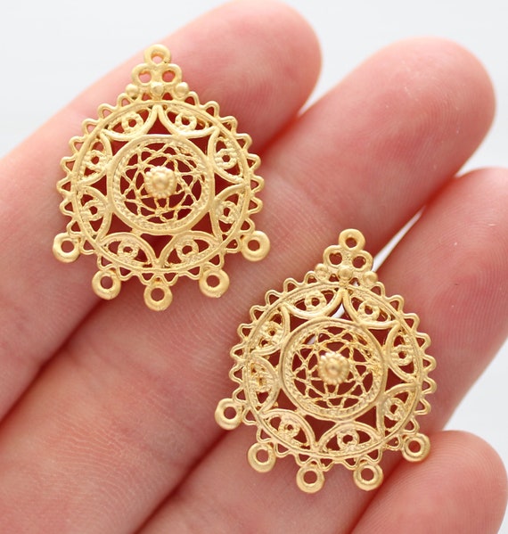 2pc chandelier earring findings, filigree earrings charms, pendant connector gold, filigree findings, multi strand jewelry connector,dangles