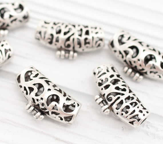 Silver pendant bail, filigree bail, pendant, spacer, filigree, silver bead spacer, tribal tube connector, leather tube findings