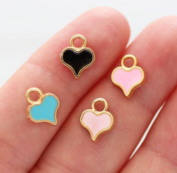 5pc heart charm, dainty earring charms, enamel heart charm, friendship bracelet charms, necklace charms, large hole charms, dainty heart