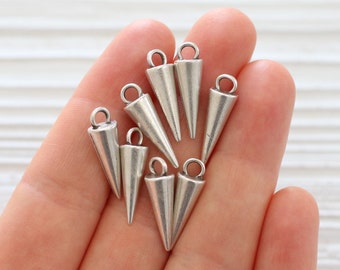 10pc silver spike charms, silver dagger charms, metal spike beads, silver charms, bracelet earring dangles, spike pendant, stick charms