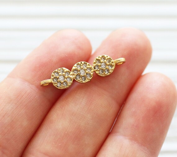 Pave connector, pave pendant, rhinestone jewelry supply, gold pave charms, rhinestone findings, necklace connector, bracelet cz findings
