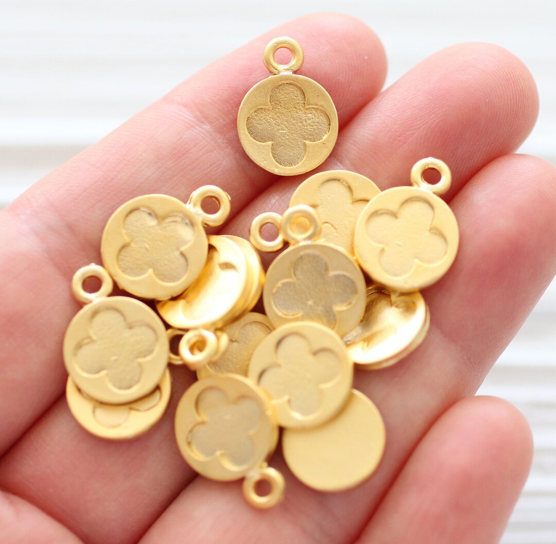 10pc Matte Gold Earring Charms, Flower Charm, Bracelet Charms, Gold