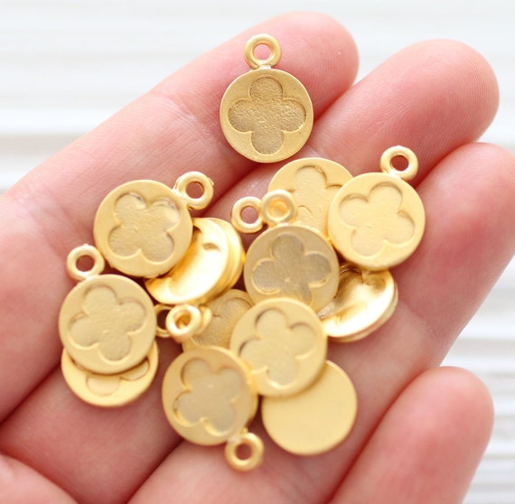 10pc matte gold earring charms, flower charm, bracelet charms, gold charms, round charm, dangles, tribal charms, necklace charms, gold beads