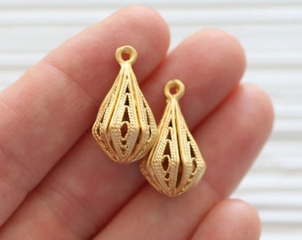 2pc filigree charms, filigree teardrop charms, chandelier earrings dangle, drop earrings findings, gold filigree charms, necklace charms