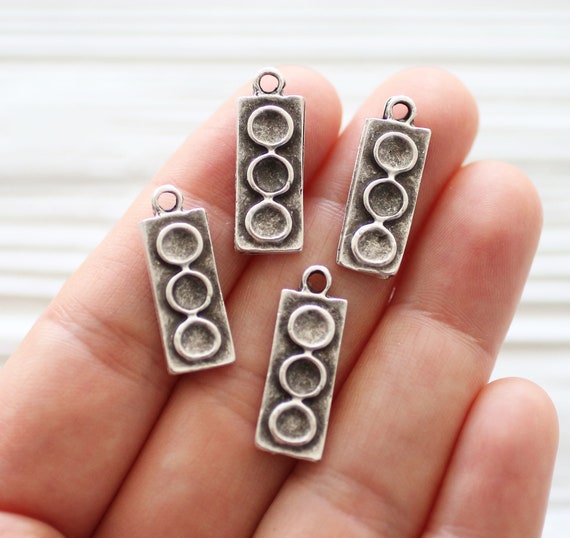5pc rectangular charms silver, earring charms, just dangles, tribal charms, necklace charms, bracelet charm, flat charms,rustic metal beads