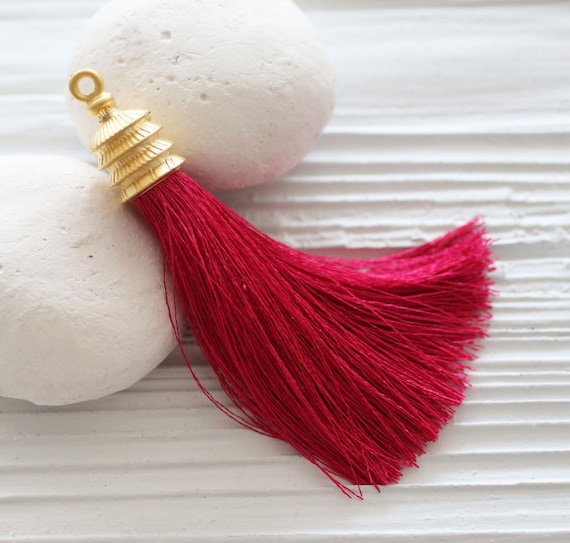 Cherry pink silk tassel pendant, purse tassel charm, keychain tassel, magenta, fuchsia, plum, gold cap, tassel, decorative tassels, N62